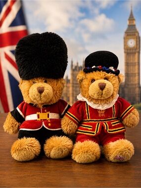 Vintage Keel Toys Harrods Royal Guard & Beefeater Teddy Bears UK Set of 2